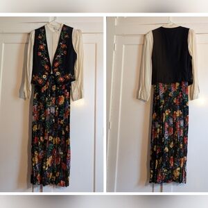 Sarah Elizabeth Classic Dress With Best, 6, Black And Floral Print, Long Skirt